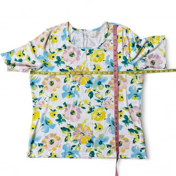 Time and Tru Floral Long Sleeve Top - Pink, Yellow, Blue - Picture 6 of 8